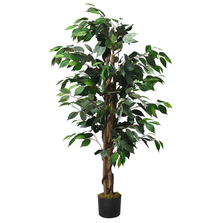 Árbol de Ficus Artificial de Seda de 4 pies con Troncos para Interior/Exterior