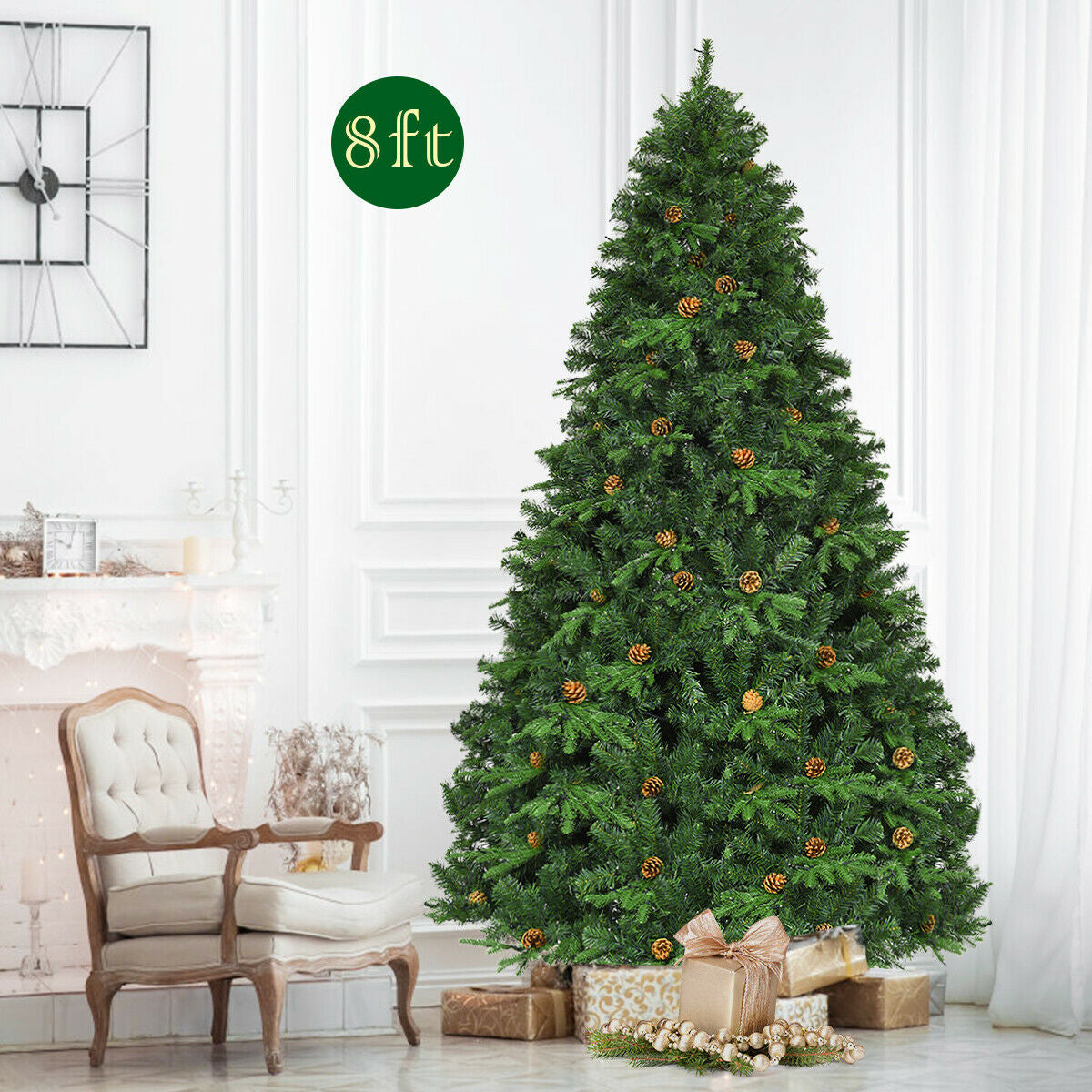 Árbol de Navidad Artificial de 2.29 m con Luces LED y Piñas