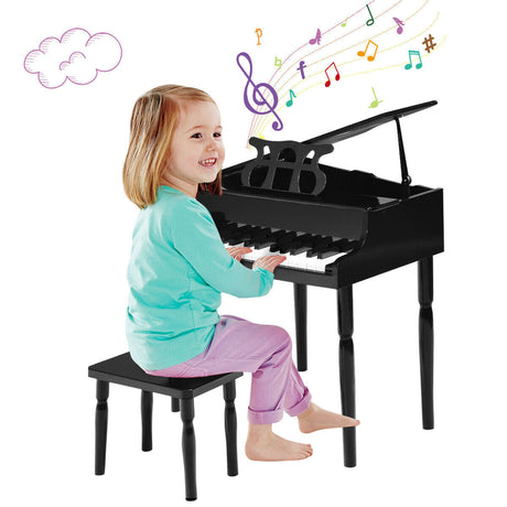Piano de juguete de madera de 30 teclas para niños con banqueta
