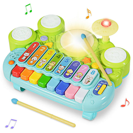 Batería de juguete 3 en 1 con piano electrónico y xilófono