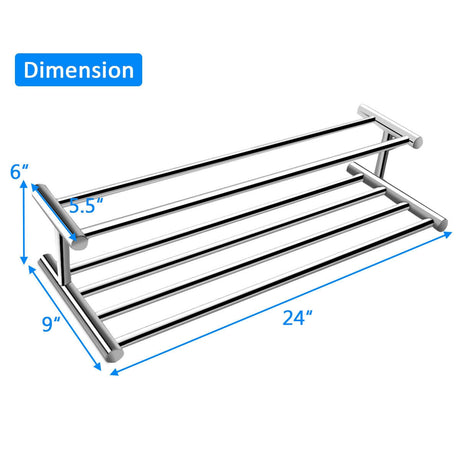 Toallero de pared de acero inoxidable de 24 pulgadas con 2 niveles de almacenamiento