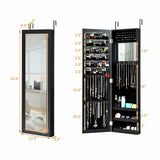 Full Length Mirror Jewelry Cabinet with Ring Slots and Necklace Hooks