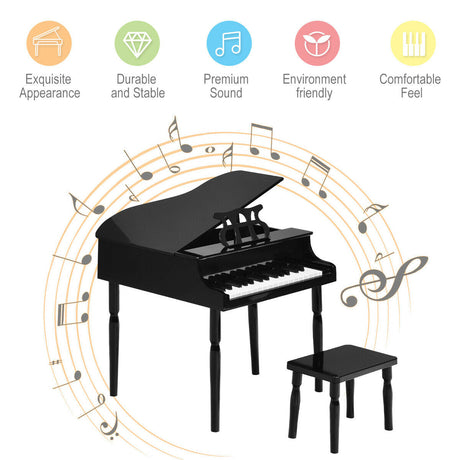 Piano de juguete de madera de 30 teclas para niños con banqueta