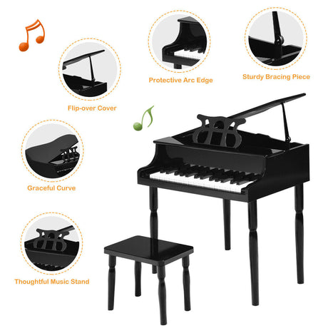 Piano de juguete de madera de 30 teclas para niños con banqueta