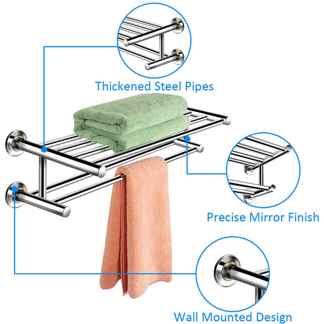 Toallero de pared de acero inoxidable de 24 pulgadas con 2 niveles de almacenamiento