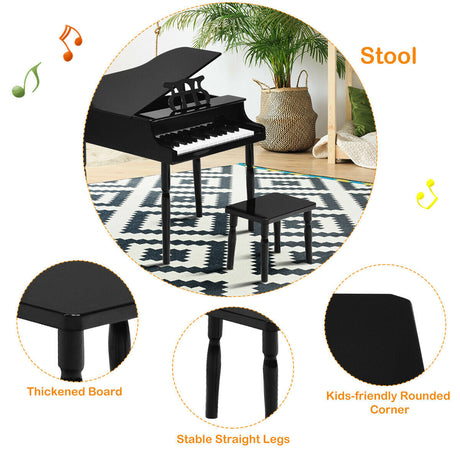 Piano de juguete de madera de 30 teclas para niños con banqueta
