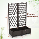 PE Rattan Raised Garden Bed with Trellis Planter Box for Climbing Plants-Brown