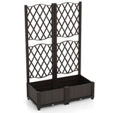 PE Rattan Raised Garden Bed with Trellis Planter Box for Climbing Plants-Brown