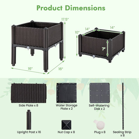 Kit de jardinera elevada de plástico para cultivo de flores y verduras, juego de 2 - Marrón