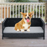 Cama de mimbre para perros con cojín suave impermeable para perros y gatos pequeños y medianos - Gris