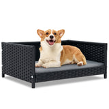 Cama de mimbre para perros con cojín suave impermeable para perros y gatos pequeños y medianos - Gris