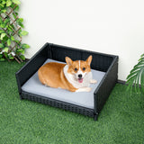 Cama de mimbre para perros con cojín suave impermeable para perros y gatos pequeños y medianos - Gris