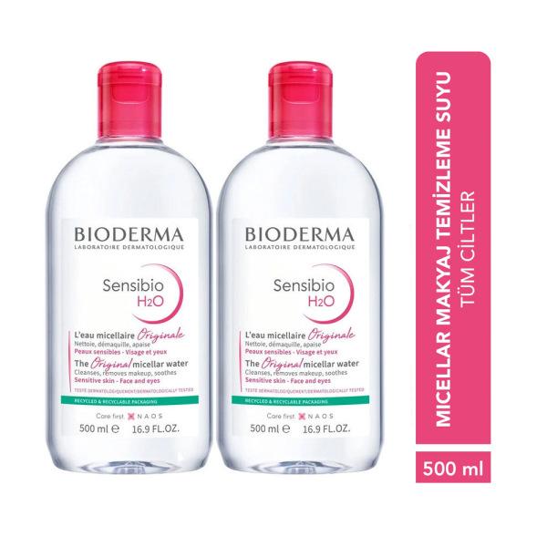 Bioderma Sensibio H2O Micellar Water for Sensitive Skin, Gentle Makeup Remover and Cleanser - 500ml Twin Set
