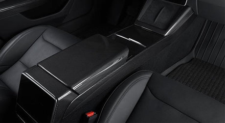 Real Dry Carbon Fiber Center Console Combo Side Panel & Charging Pad Overlay for Model 3 Highland & New Model Y