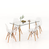 Juego de comedor rectangular de 5 piezas con tablero de cristal de 51 pulgadas