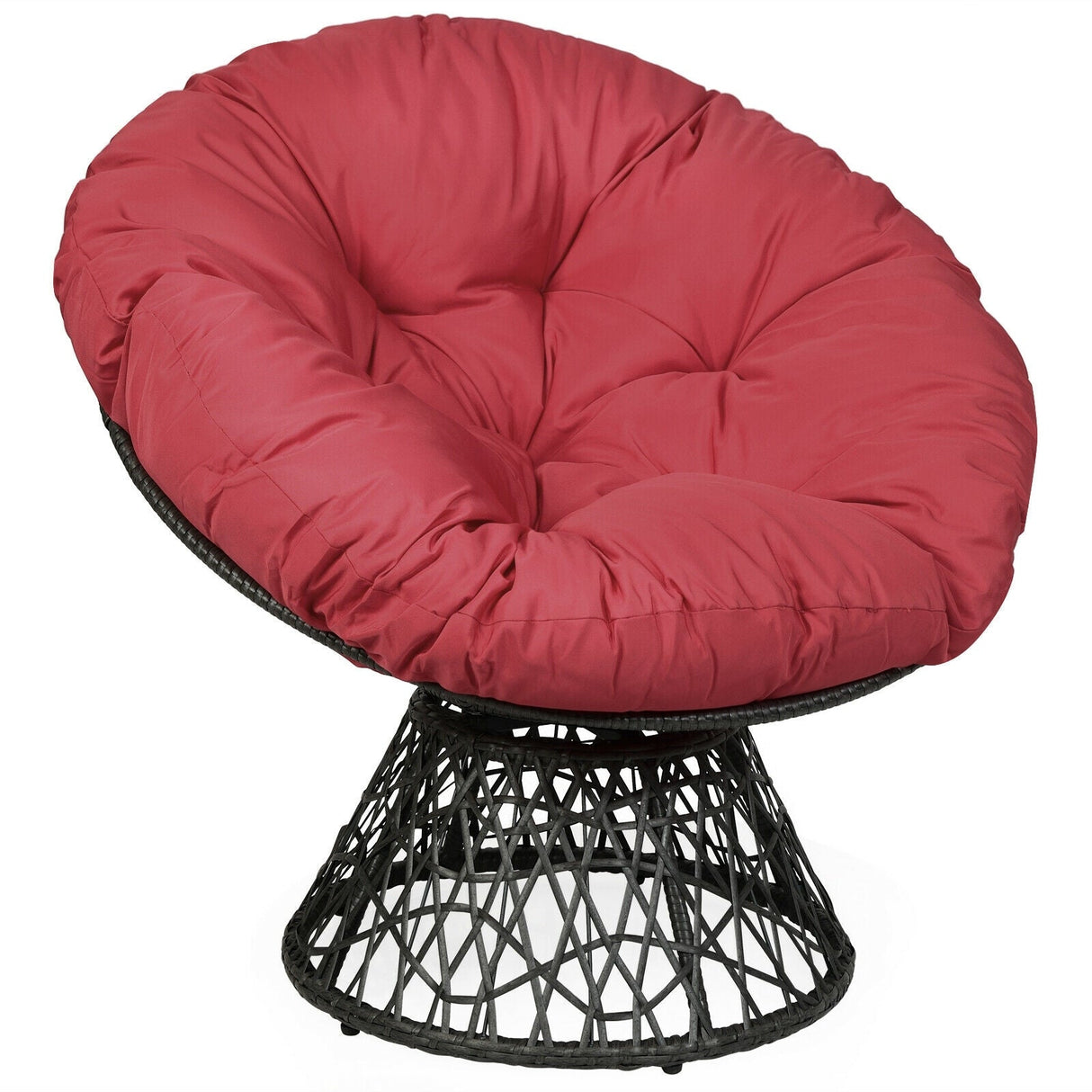 Sillón Papasan de Ratán Ergonómico Giratorio 360 Grados Cojín Suave para Jardín