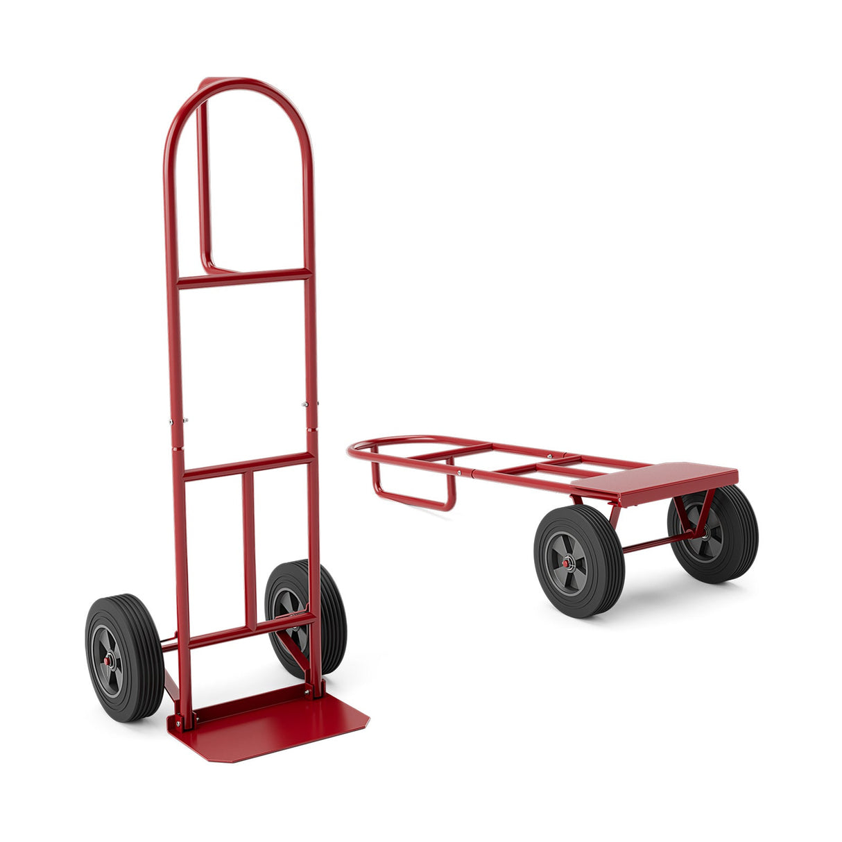 Carretilla de mano con asa P, ruedas de 10 pulgadas y plataforma de carga plegable - Roja