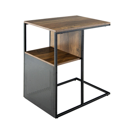 Mesa auxiliar reversible de 2 niveles en forma de C con estante de madera para sala de estar - Marrón