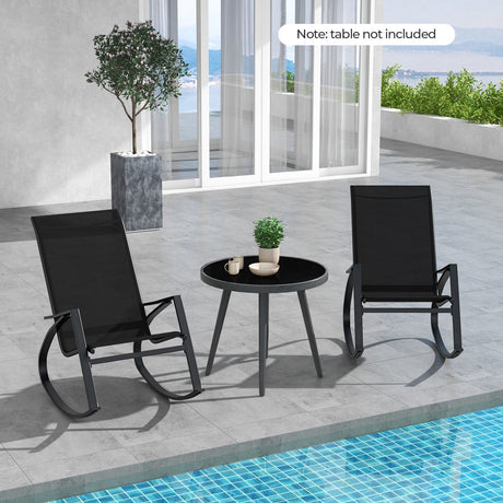 2 sillas mecedoras de patio con tela de cabestrillo para exteriores con respaldo y asiento ergonómicos - Negro