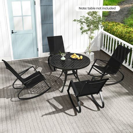 2 sillas mecedoras de patio con tela de cabestrillo para exteriores con respaldo y asiento ergonómicos - Negro