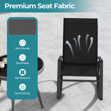 2 sillas mecedoras de patio con tela de cabestrillo para exteriores con respaldo y asiento ergonómicos - Negro