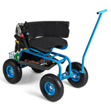 Carro de jardín rodante con asiento giratorio de altura ajustable y cesta de almacenamiento