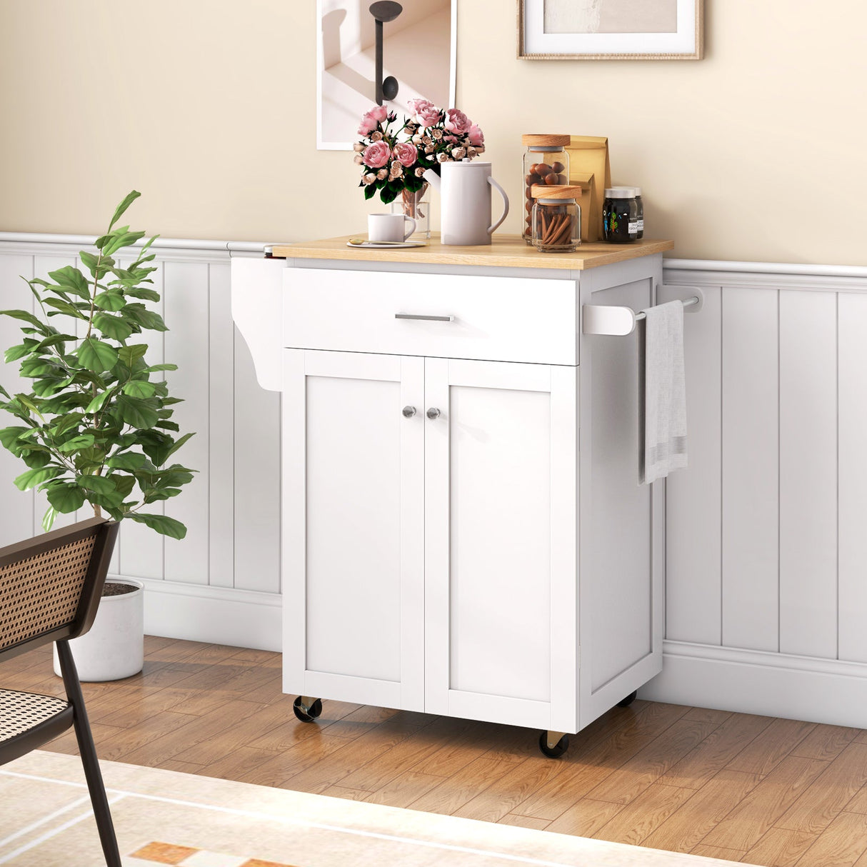 Carrito de Cocina con Ruedas y Almacenamiento, con Estante para Especias
