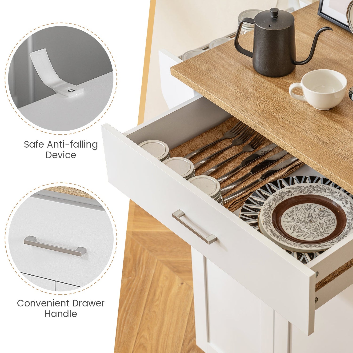 Carrito de Cocina con Ruedas y Almacenamiento, con Estante para Especias