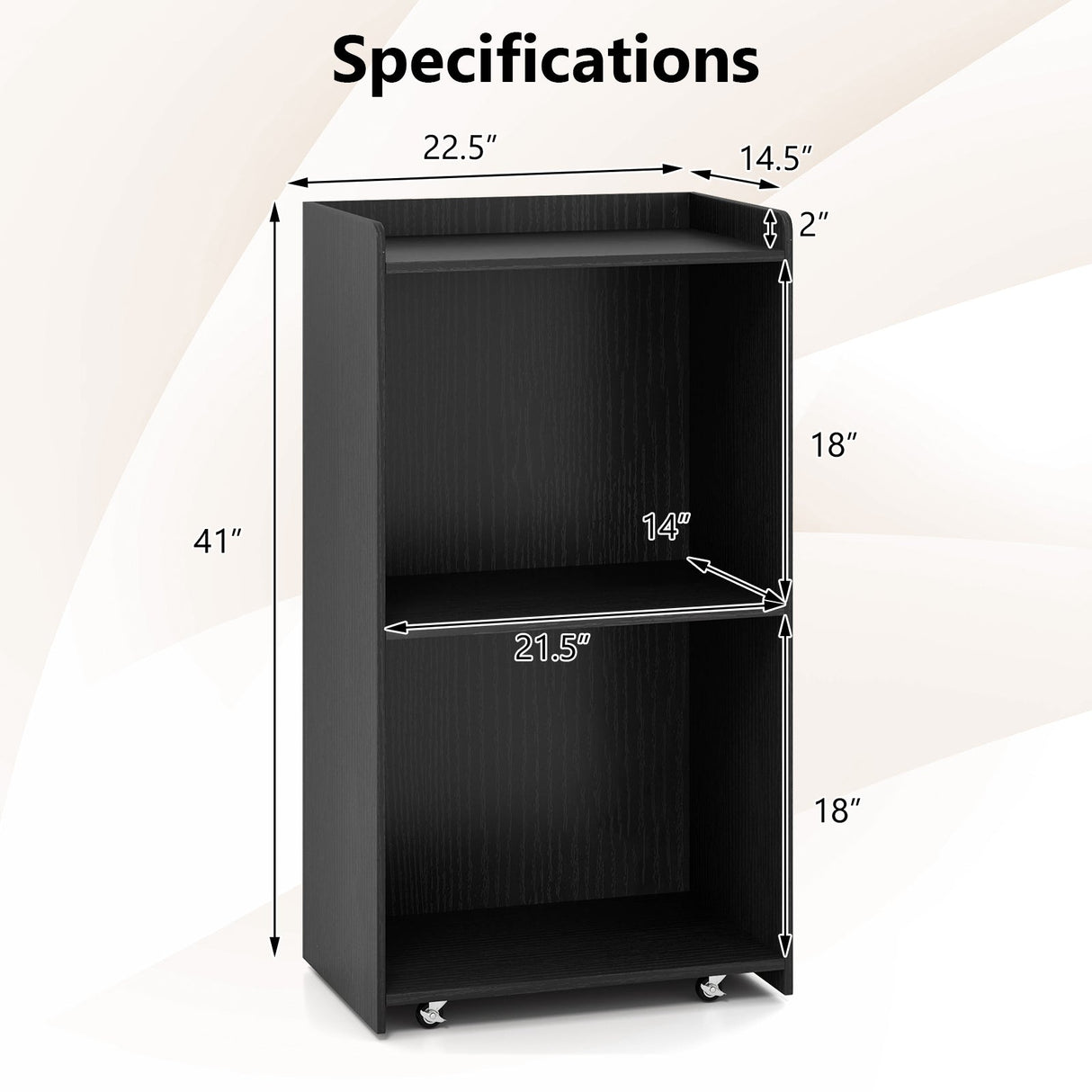 Rolling Podium Stand with 2 Shelves and Lockable Wheels