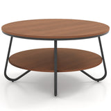 33.5 Inch Round Coffee Table with Wood Grain Finish and Heavy-duty Metal Frame-Walnut
