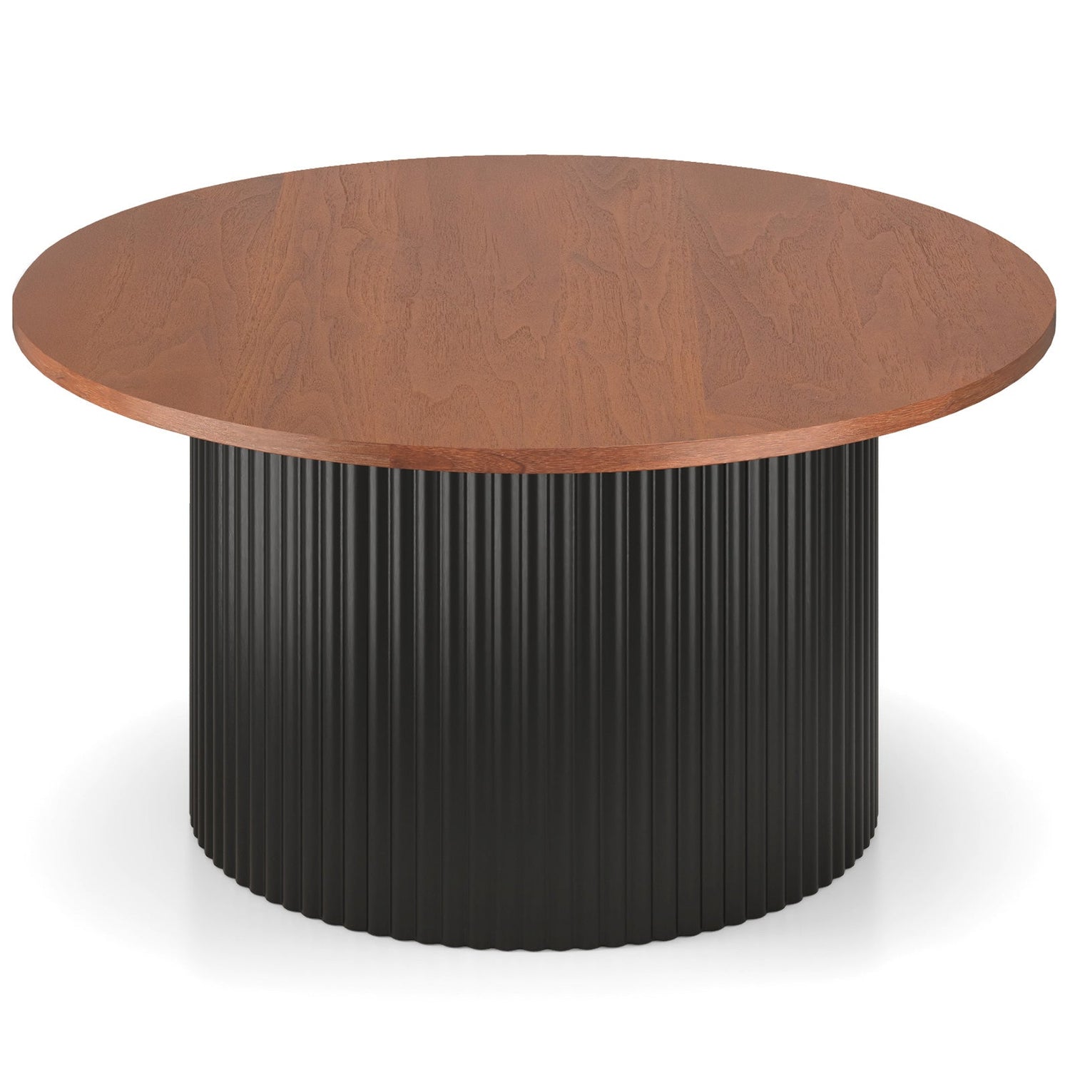 Mesa de centro redonda con estructura de madera maciza y tapa de madera-Nogal