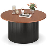 Mesa de centro redonda con estructura de madera maciza y tapa de madera-Nogal
