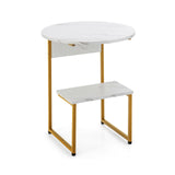 Mesa auxiliar redonda de 2 niveles con estructura de metal - Blanca