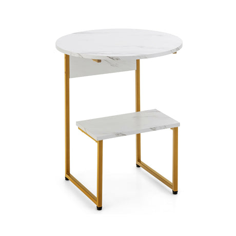 Mesa auxiliar redonda de 2 niveles con estructura de metal - Blanca