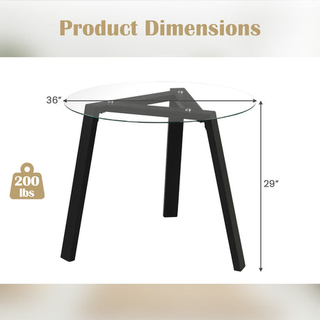 Mesa de comedor redonda de cristal de 36 pulgadas para 4 personas con estructura de madera de caucho