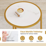 Round Nesting Table Set of 2 with Marble-like Tabletop-White