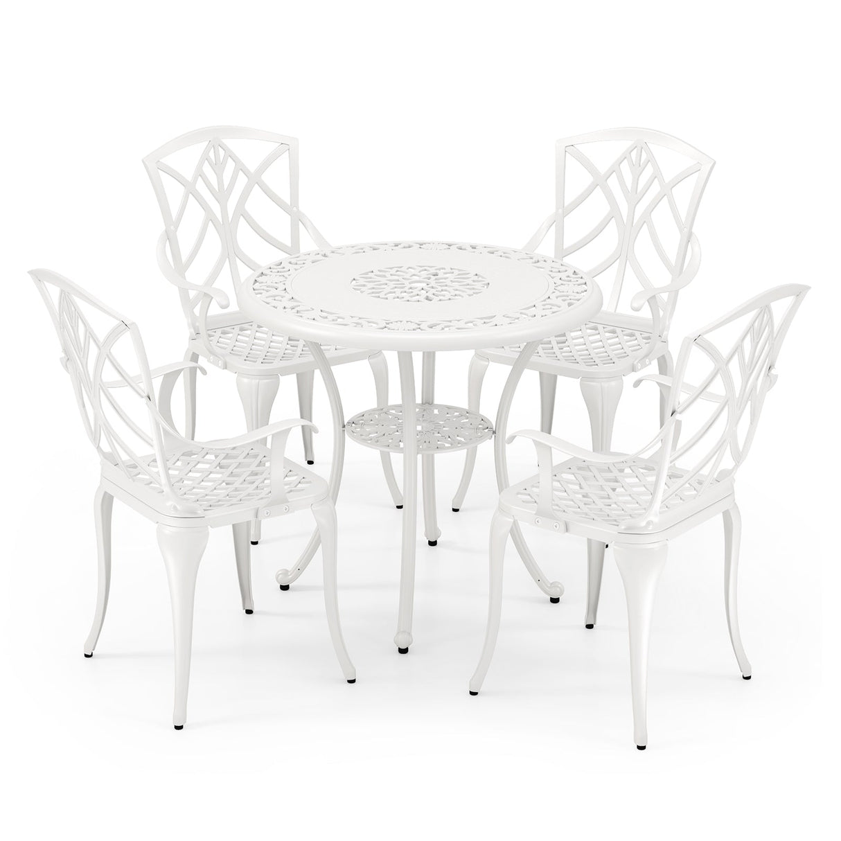 Mesa de comedor redonda para patio de 31.5 pulgadas para 4 personas, de aluminio fundido, con orificio para sombrilla de 2 pulgadas