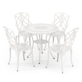 Mesa de comedor redonda para patio de 31.5 pulgadas para 4 personas, de aluminio fundido, con orificio para sombrilla de 2 pulgadas