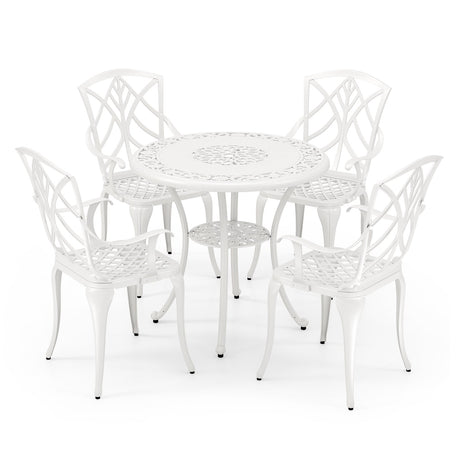 Mesa de comedor redonda para patio de 31.5 pulgadas para 4 personas, de aluminio fundido, con orificio para sombrilla de 2 pulgadas