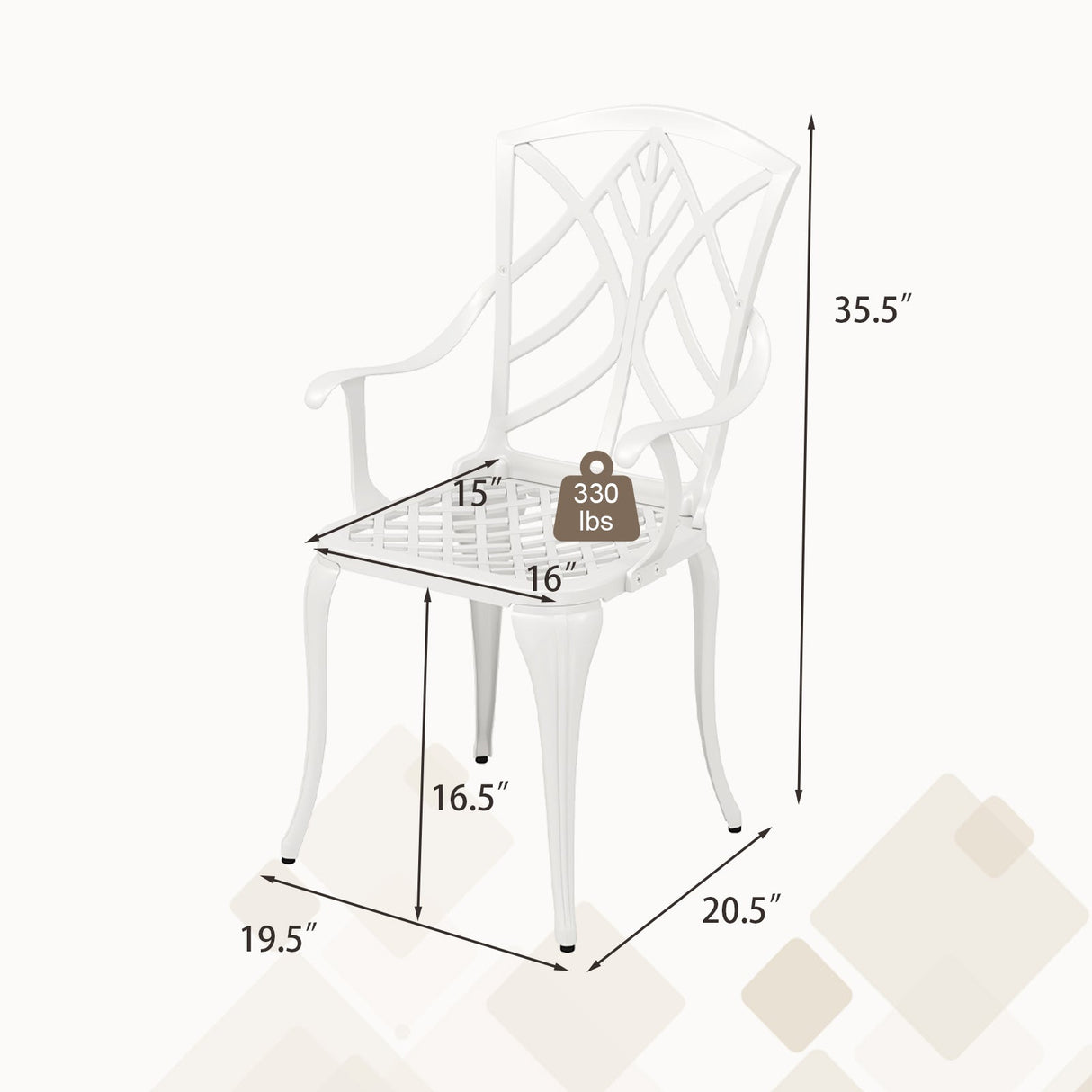 Juego de 4 sillas de comedor para patio de aluminio fundido con reposabrazos y motivos decorativos