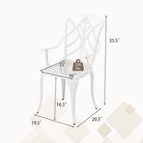 Juego de 4 sillas de comedor para patio de aluminio fundido con reposabrazos y motivos decorativos