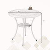 Mesa de comedor redonda para patio de 31.5 pulgadas para 4 personas, de aluminio fundido, con orificio para sombrilla de 2 pulgadas