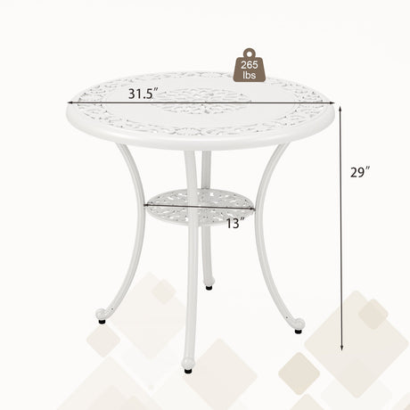 Mesa de comedor redonda para patio de 31.5 pulgadas para 4 personas, de aluminio fundido, con orificio para sombrilla de 2 pulgadas