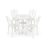 Juego de 4 sillas de comedor para patio de aluminio fundido con reposabrazos y motivos decorativos