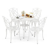 Mesa de comedor redonda para patio de 31.5 pulgadas para 4 personas, de aluminio fundido, con orificio para sombrilla de 2 pulgadas