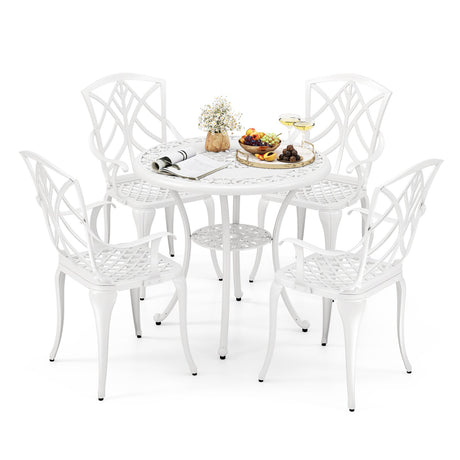 Mesa de comedor redonda para patio de 31.5 pulgadas para 4 personas, de aluminio fundido, con orificio para sombrilla de 2 pulgadas