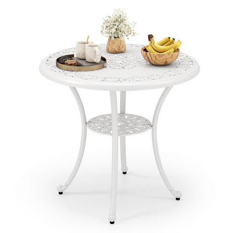 Mesa de comedor redonda para patio de 31.5 pulgadas para 4 personas, de aluminio fundido, con orificio para sombrilla de 2 pulgadas