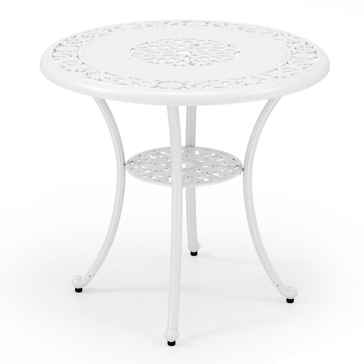 Mesa de comedor redonda para patio de 31.5 pulgadas para 4 personas, de aluminio fundido, con orificio para sombrilla de 2 pulgadas