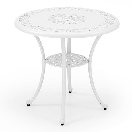 Mesa de comedor redonda para patio de 31.5 pulgadas para 4 personas, de aluminio fundido, con orificio para sombrilla de 2 pulgadas