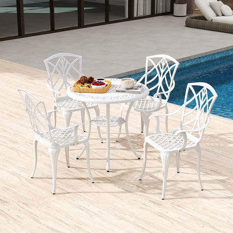 Mesa de comedor redonda para patio de 31.5 pulgadas para 4 personas, de aluminio fundido, con orificio para sombrilla de 2 pulgadas